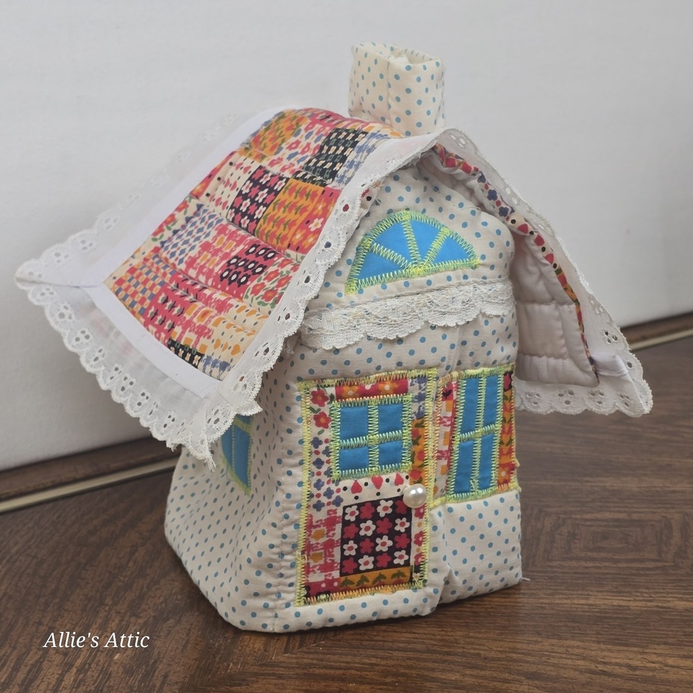 Tissue Box Cover Holder House Handmade Cottagecore Quilted Granny Decor Sqare 7"